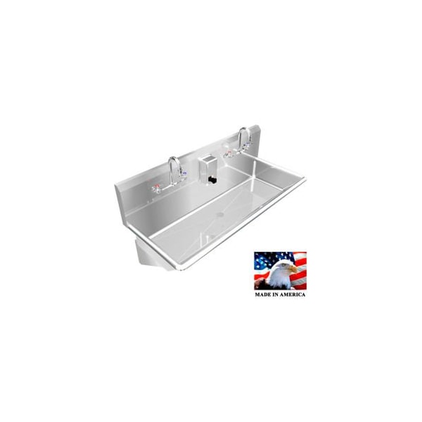 Best Sheet Metal. BSM Inc. Stainless Steel Sink, 2 Stations w/Manual Faucets Wall Mounted 42" L X 20" W X 8" D 021M42208B - main